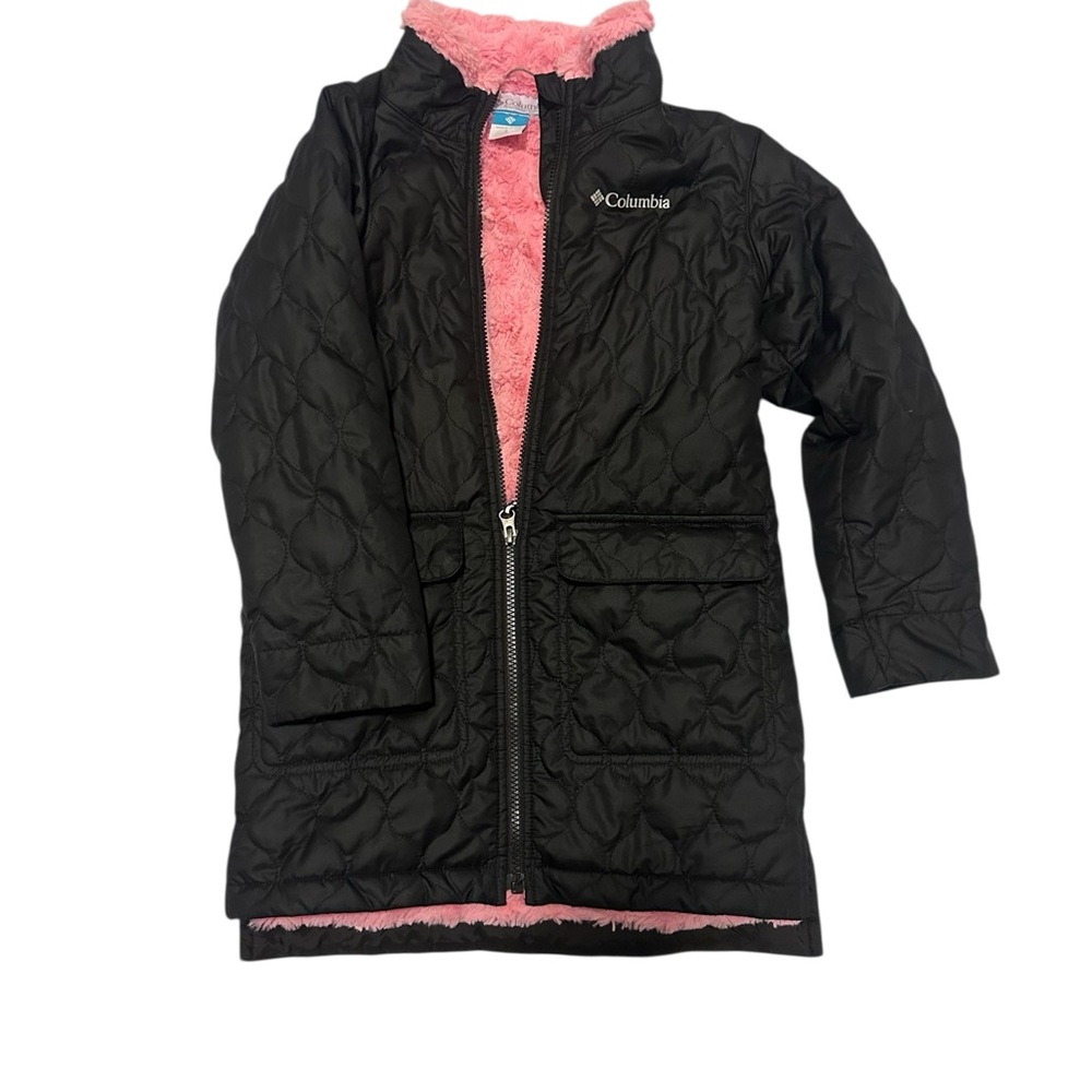 Columbia Kids Black Puffer Jacket with Pink Lining